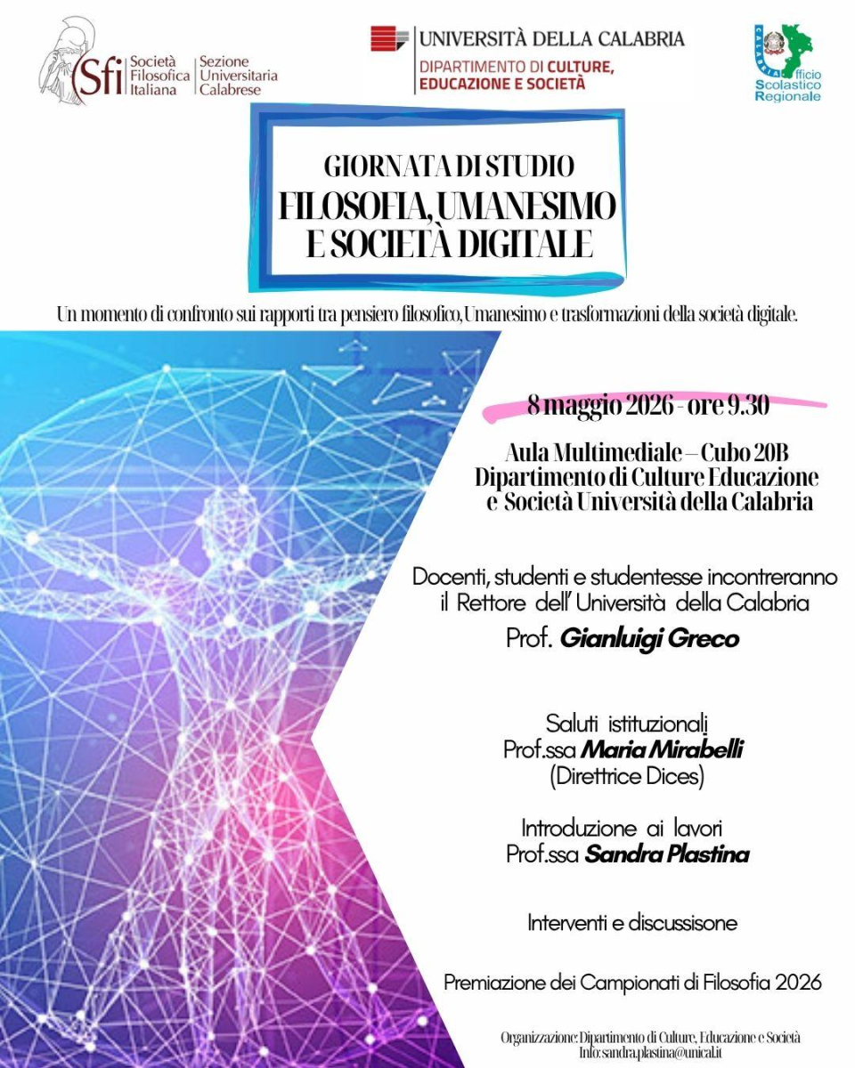 Giornata di studio: Filosofia, Umanesimo e societ&agrave; digitale (SFI Universitaria Calabrese)