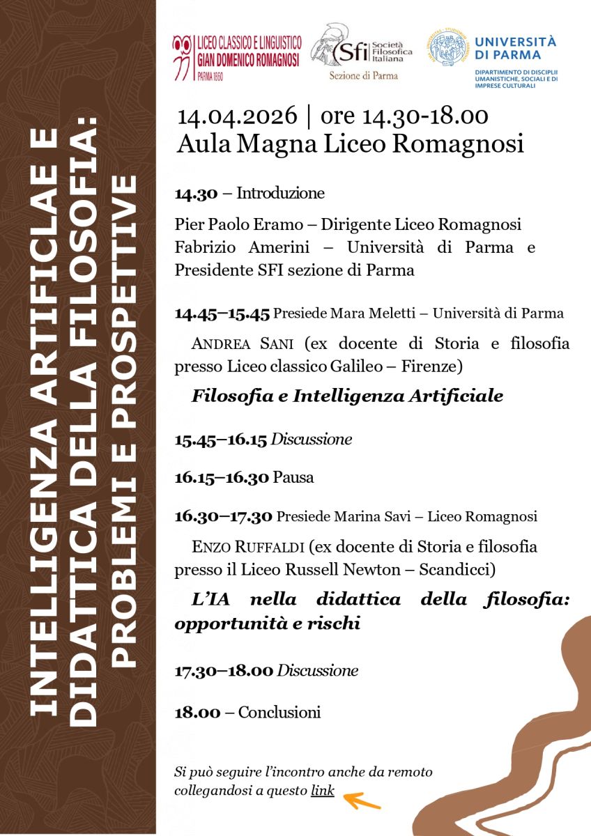 Intelligenza artificiale e didattica della filosofia: problemi e prospettive (SFI Parma)