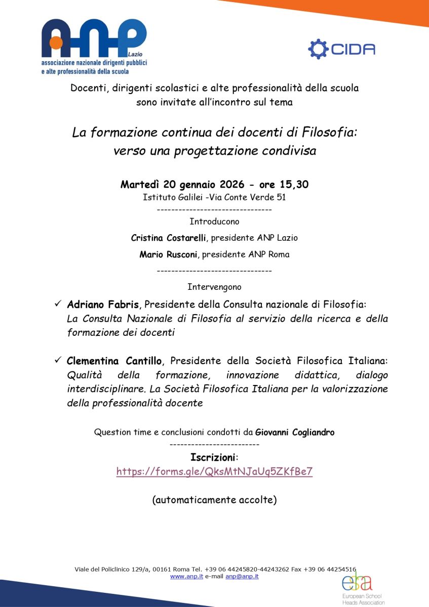 La formazione continua dei docenti di Filosofia: verso una progettazione condivisa (ANP Lazio)