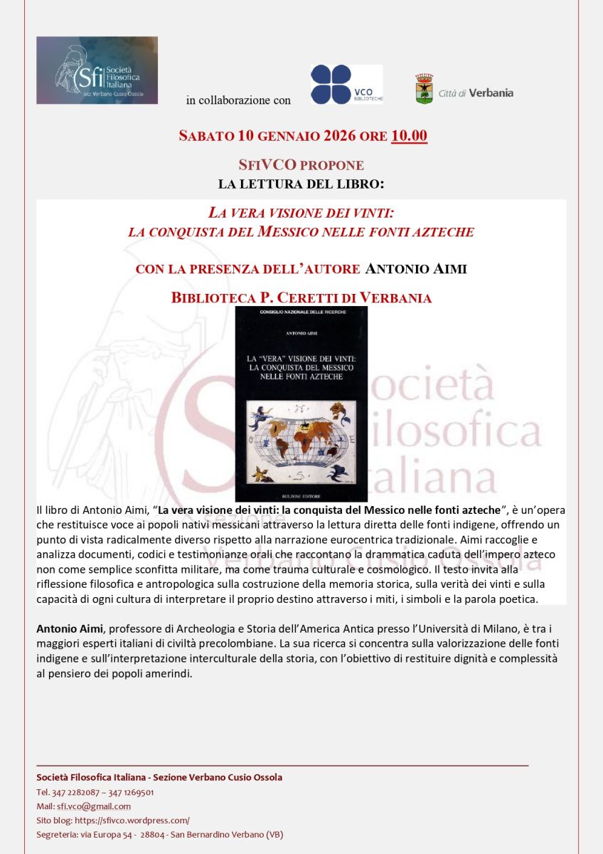 "La vera visione dei vinti. La conquista del Messico nelle fonti azteche" (SFI Verbano Cusio Ossola)