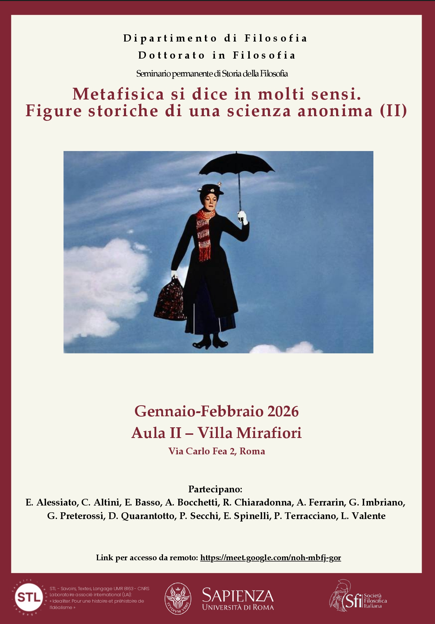 Seminario permanente di Storia della Filosofia dal titolo "Metafisica si dice in molti sensi. Figure storiche di una scienza anonima (II)"