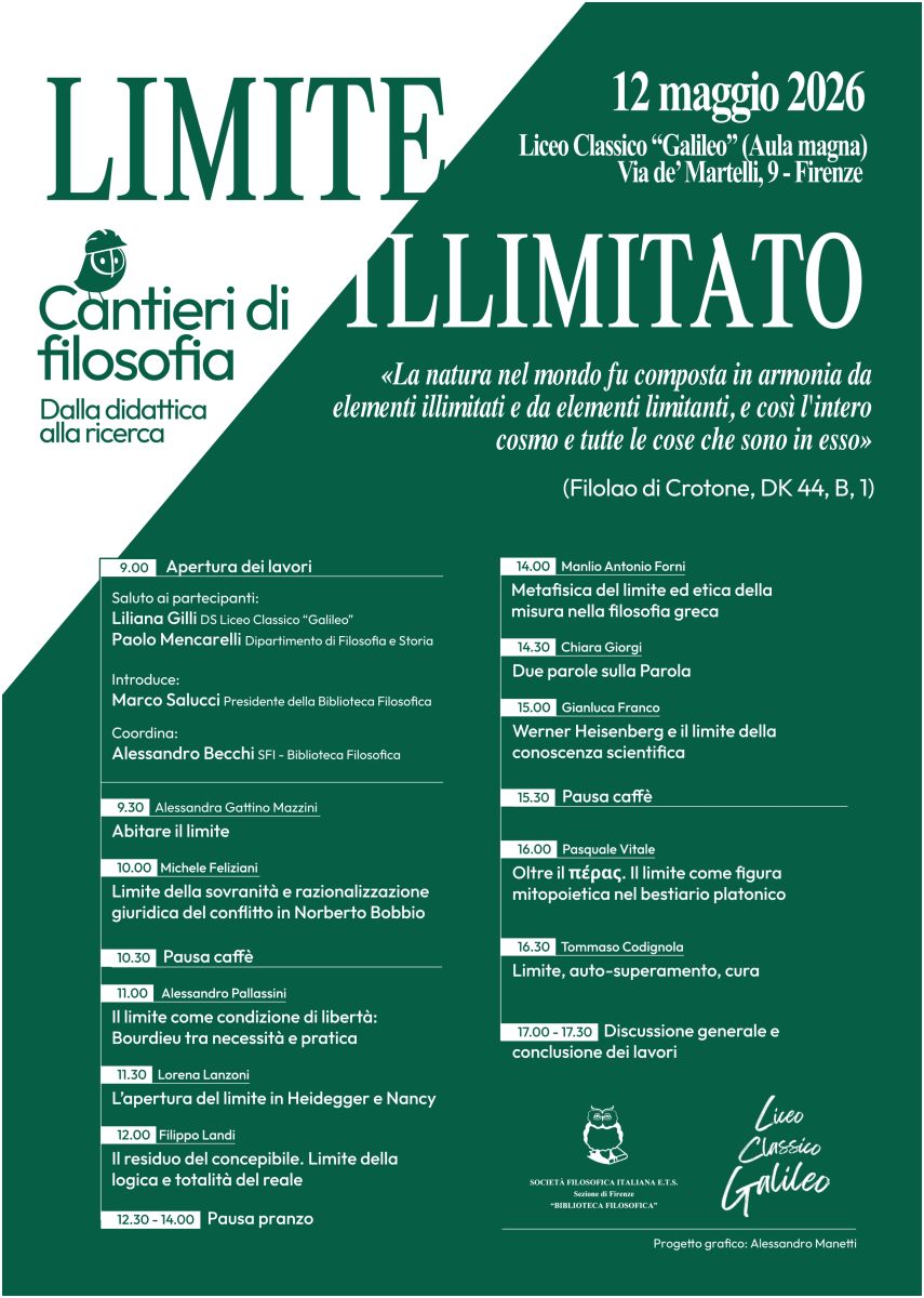 Cantieri di filosofia 2026 &ndash; "Limite e illimitato" (SFI Firenze)