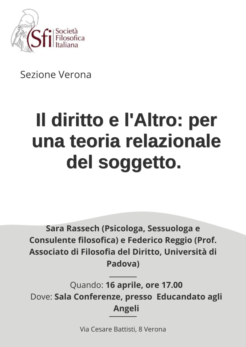 Il diritto e l'Altro: per una teoria relazionale del soggetto (SFI Verona)