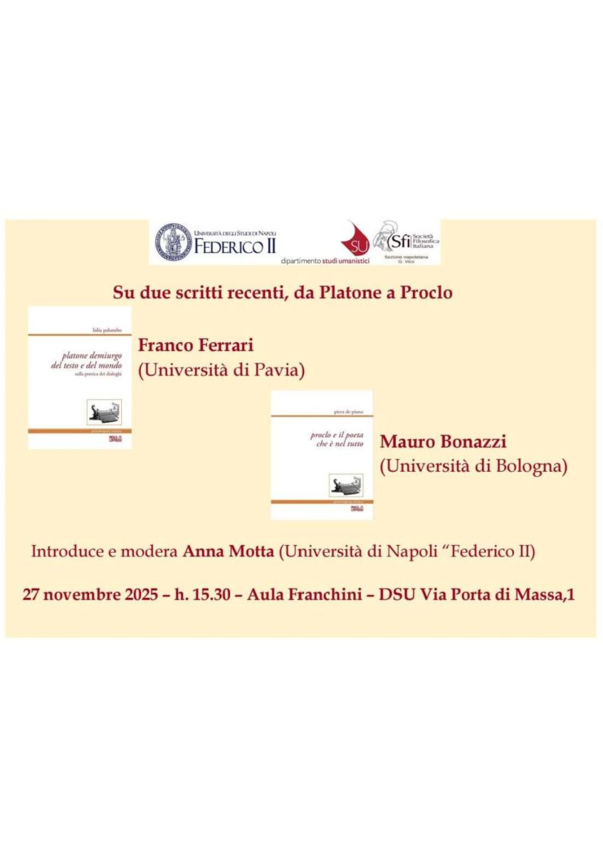 Su due scritti recenti, da Platone a Proclo (SFI Napoletana "G. Vico")