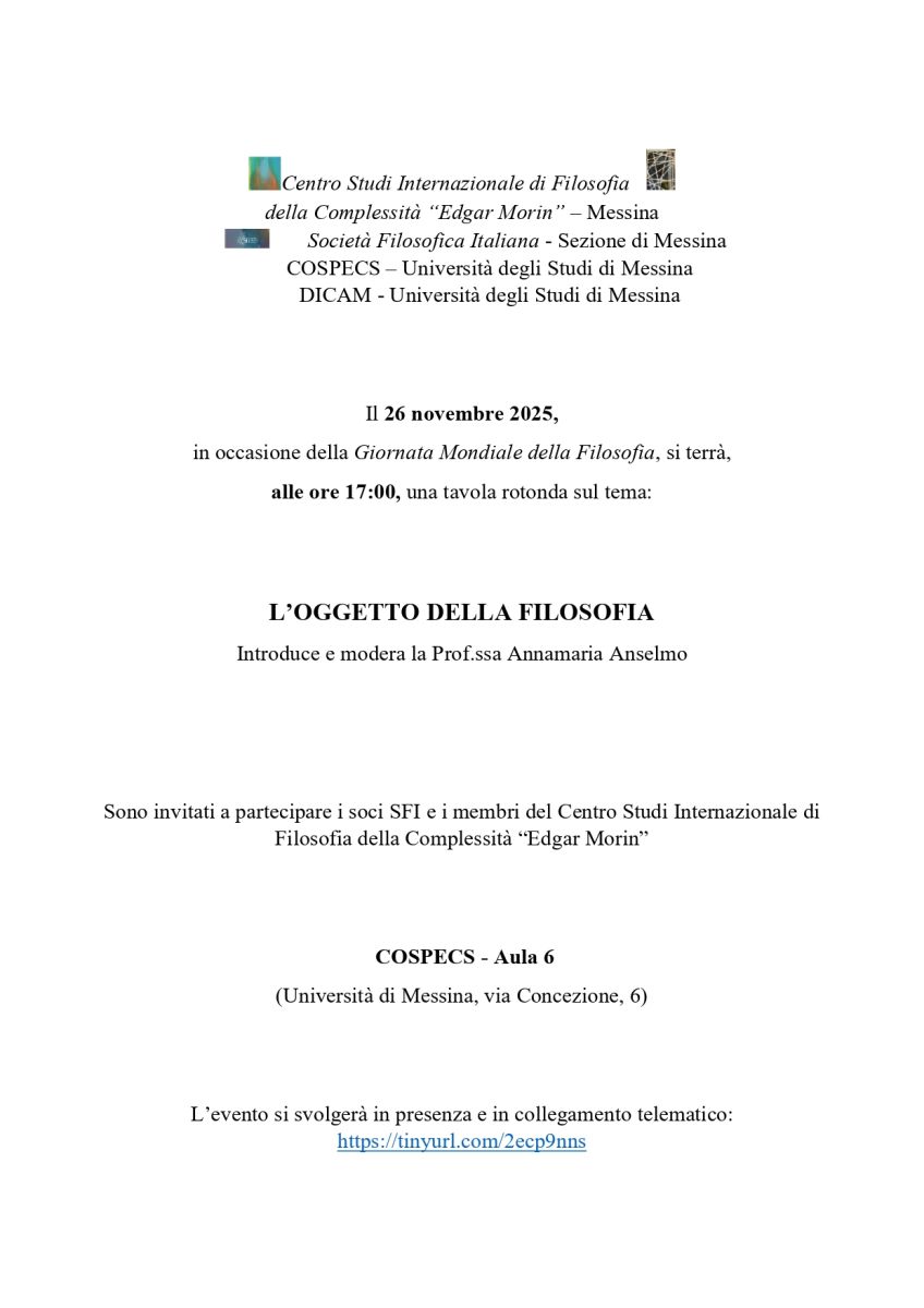 Tavola rotonda sul tema: L'oggetto della filosofia (SFI Messina)