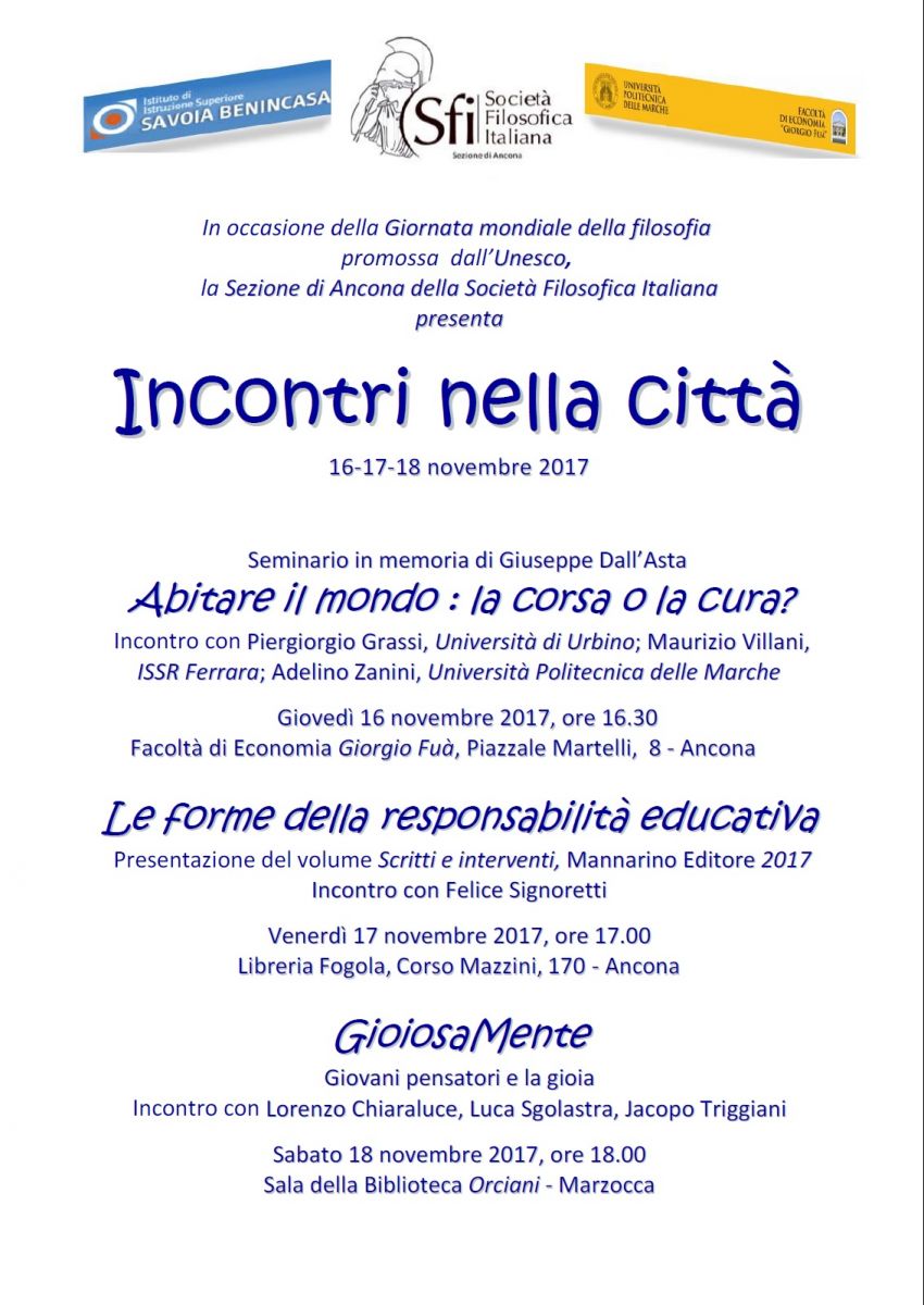 Sezione di Ancona - Incontri nella citt&agrave; 16-17-18 novembre 2017