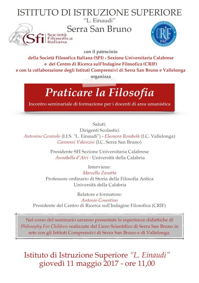 Sezione Universitaria calabrese - Praticare la Filosofia: Incontro seminariale di formazione per i docenti di area umanistica