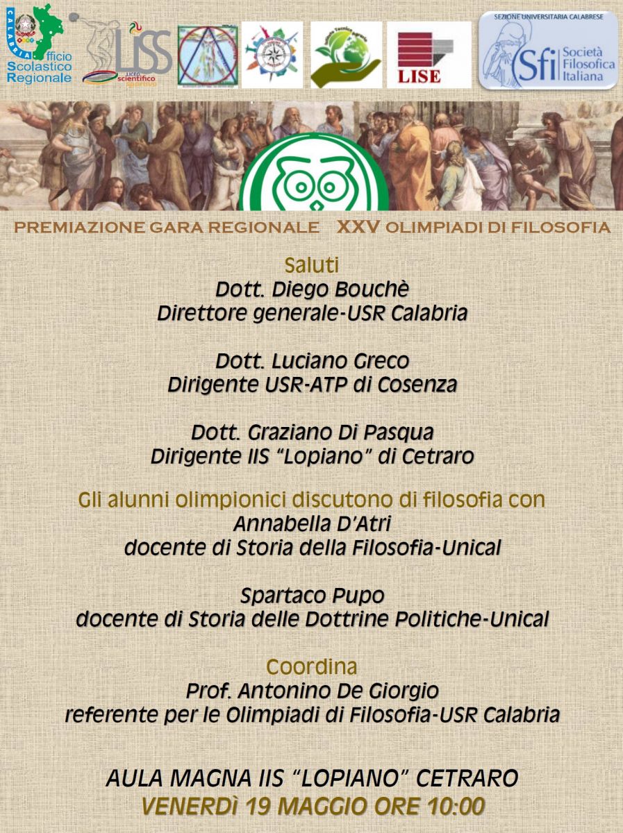 Sezione Universitaria calabrese - PREMIAZIONE GARA REGIONALE XXV OLIMPIADI DI FILOSOFIA