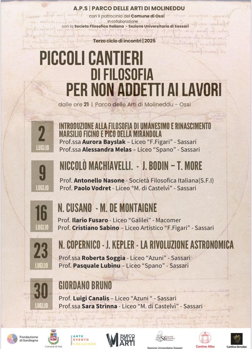 Sezione Universitaria di Sassari:  Ciclo di incontri "Piccoli cantieri di Filosofia per non addetti ai lavori" (III Edizione)