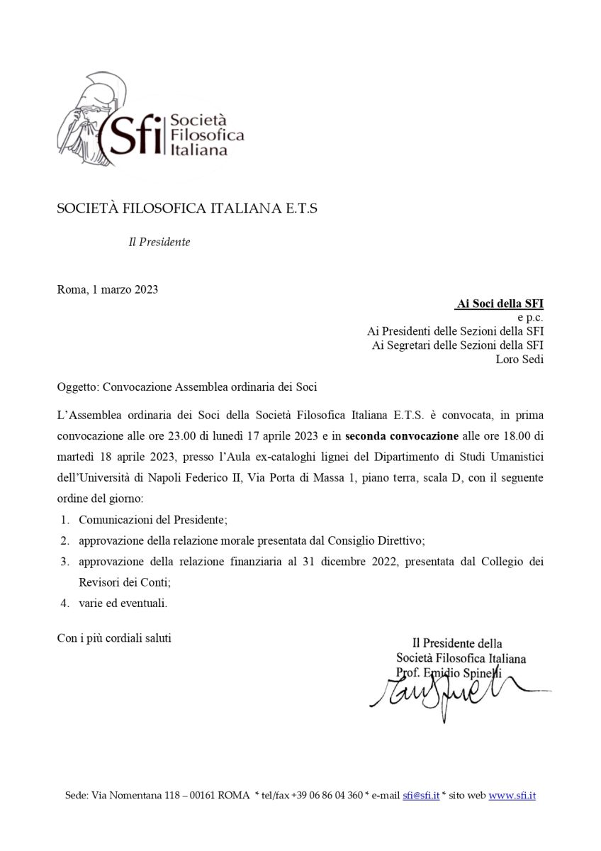 Convocazione Assemblea ordinaria dei Soci (18 aprile 2023)