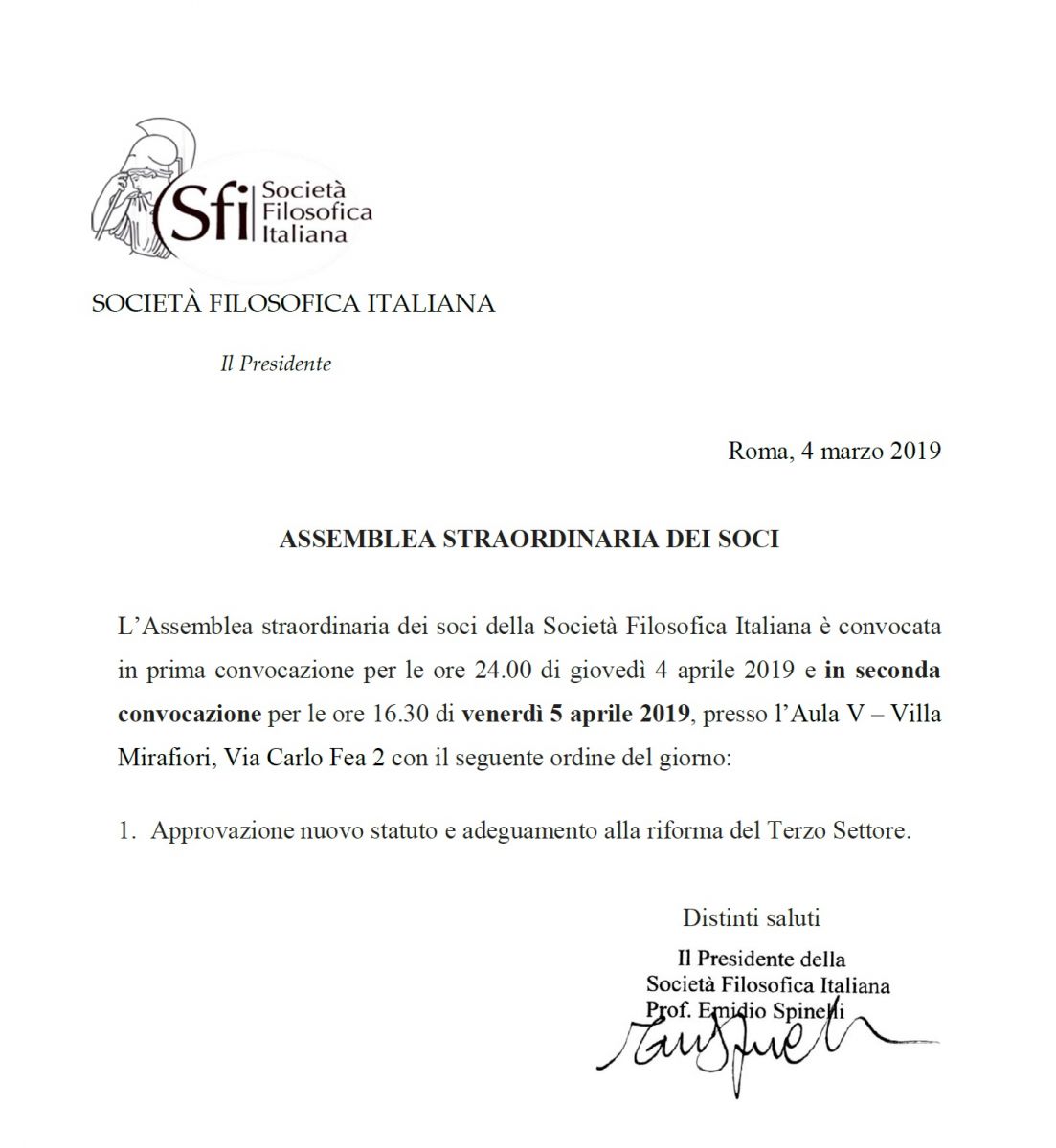 Convocazione Assemblea Straordinaria Soci 2019