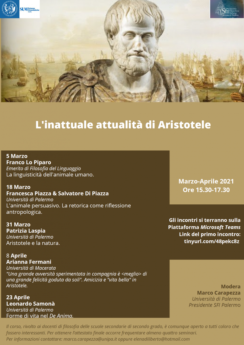 Sezione di Palermi - Corso di aggiornamento: L'inattuale attualit&agrave; di Aristotele