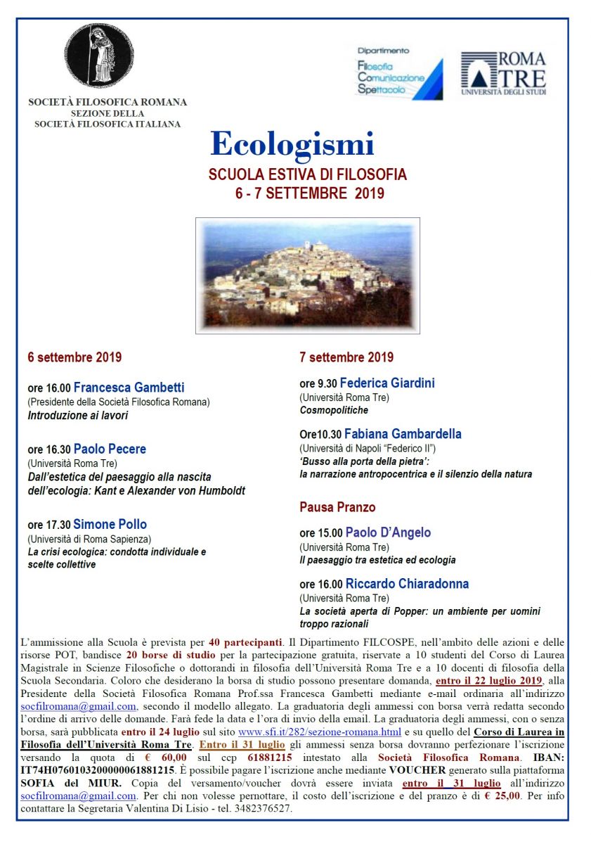 Ecologismi - SCUOLA ESTIVA DI FILOSOFIA 6 - 7 SETTEMBRE 2019