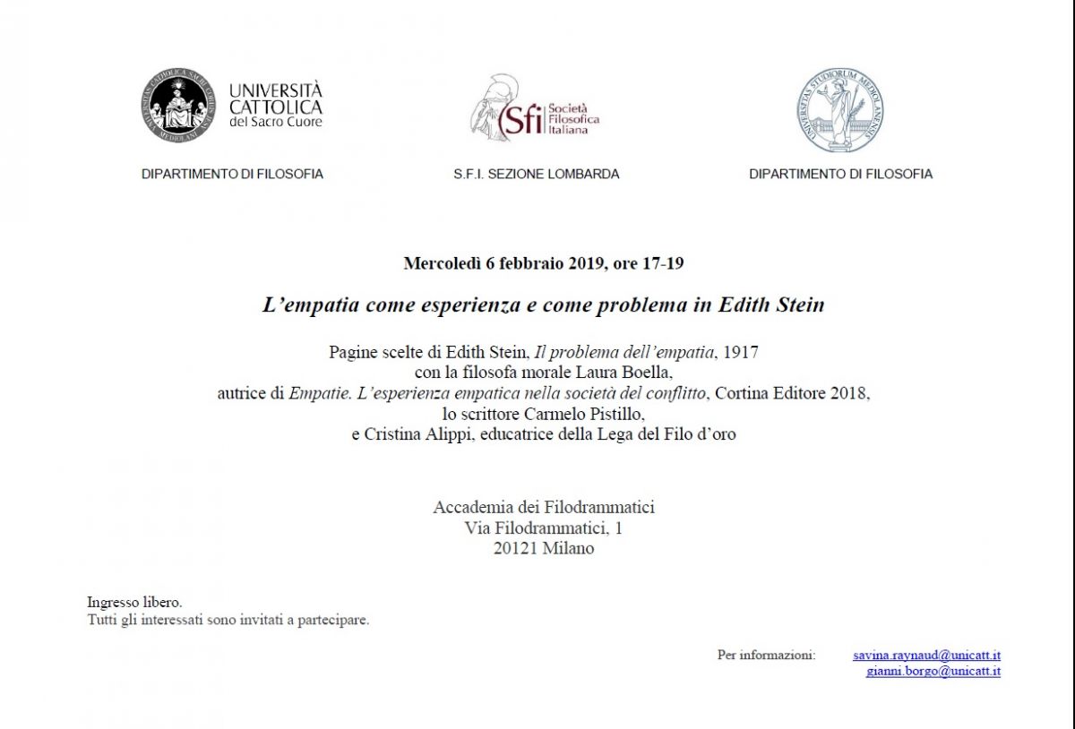 LETTURE FILOSOFICHE: L'empatia come esperienza e come problema in Edith Stein