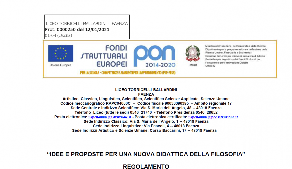 LICEO TORRICELLI-BALLARDINI FAENZA - "Idee e proposte per una nuova didattica della filosofia"