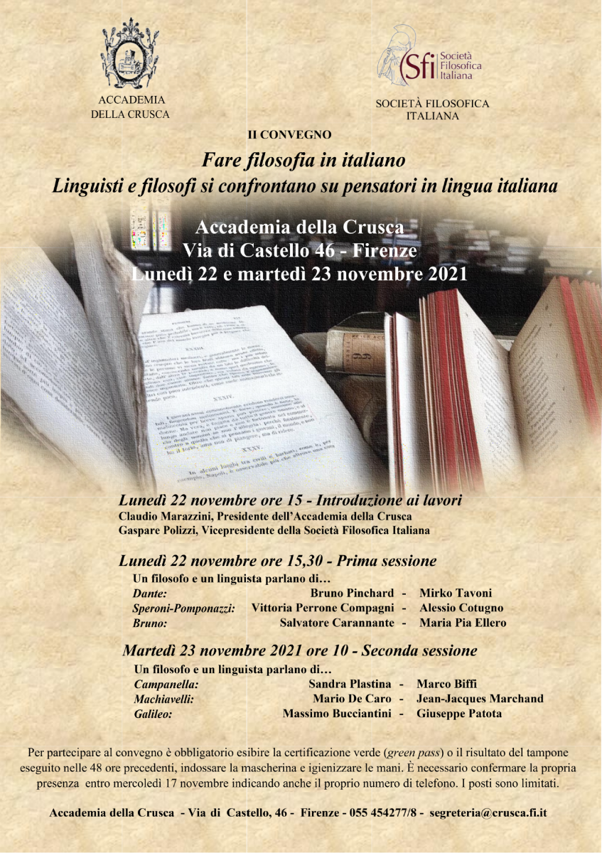 Convegno - Fare filosofia in italiano. Linguisti e filosofi si confrontano su pensatori in lingua italiana