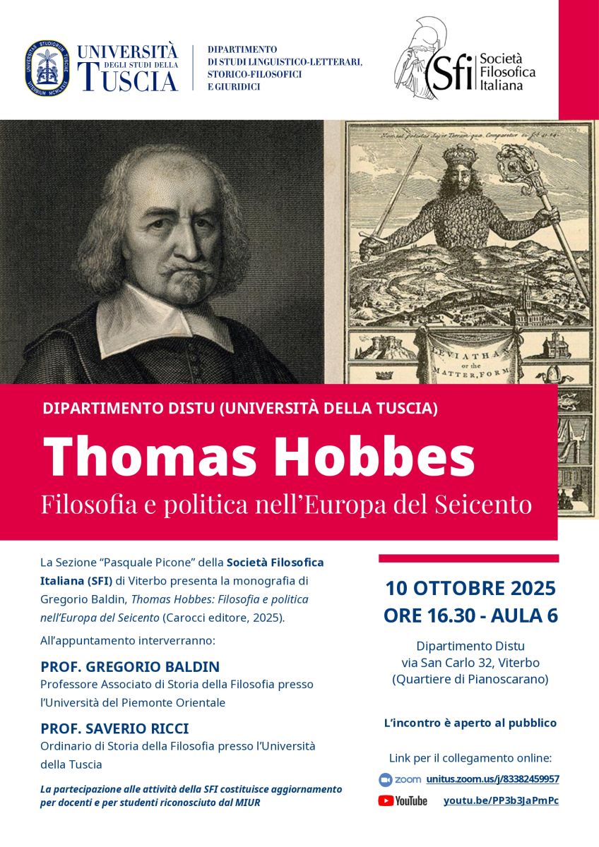 Sezione di Viterbo - Presentazione della monografia "Thomas Hobbes: Filosofia e politica nell'Europa del Seicento" di Gregorio Baldin