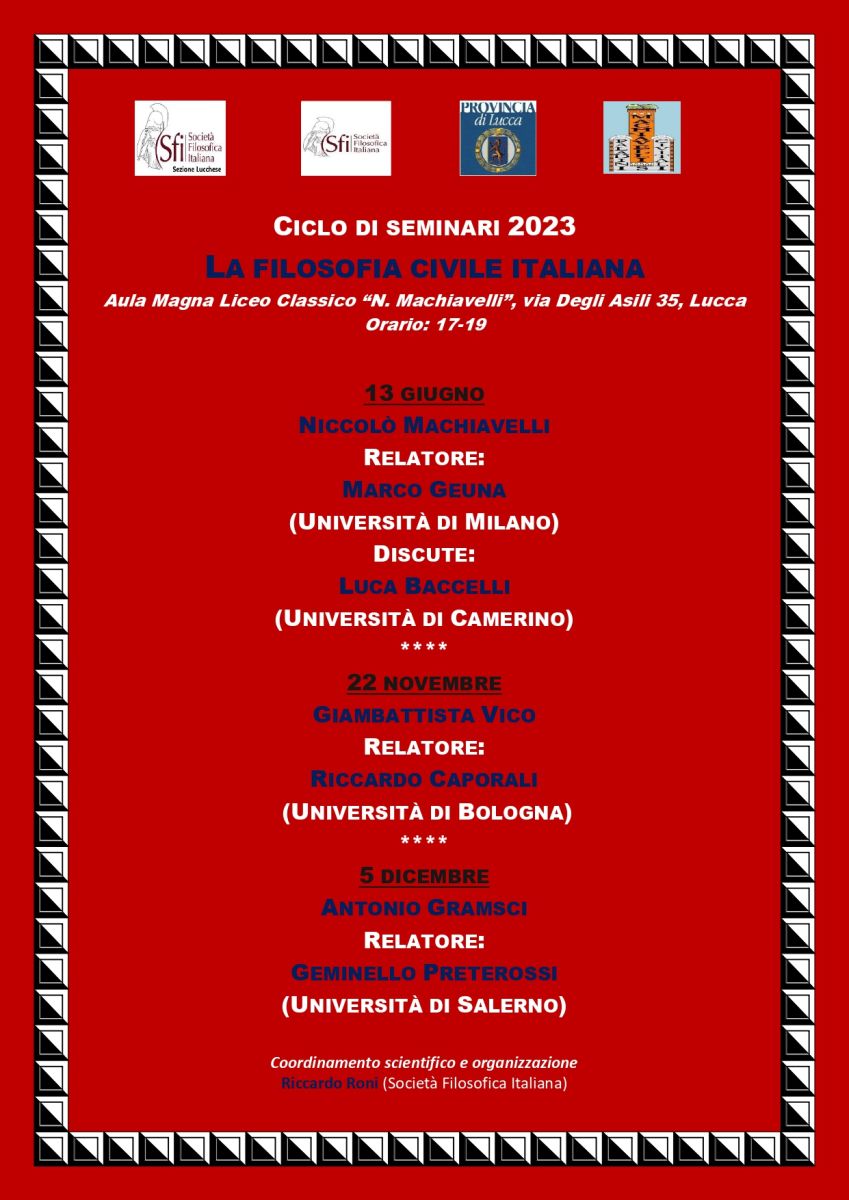 Sezione Lucchese - CICLO DI SEMINARI 2023 LA FILOSOFIA CIVILE ITALIANA