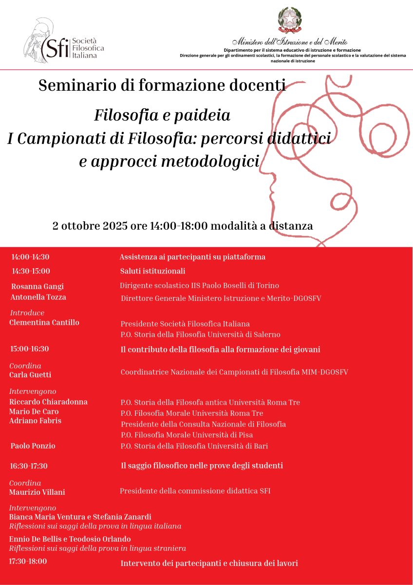 Seminario di formazione docenti - Filosofia e paideia - I Campionati di Filosofia: percorsi didattici e approcci metodologici