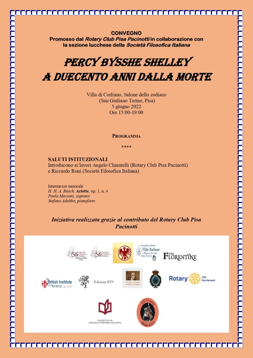 Sezione Lucchese - CONVEGNO: PERCY BYSSHE SHELLEY a duecento anni dalla morte