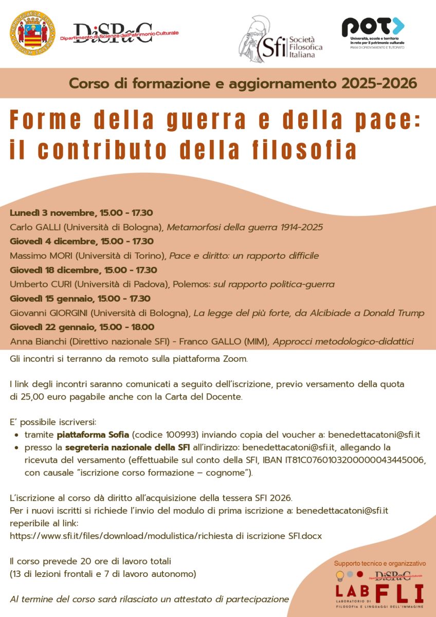 Corso di formazione e aggiornamento 2025-2026 - Forme della guerra e della pace: il contributo della filosofia
