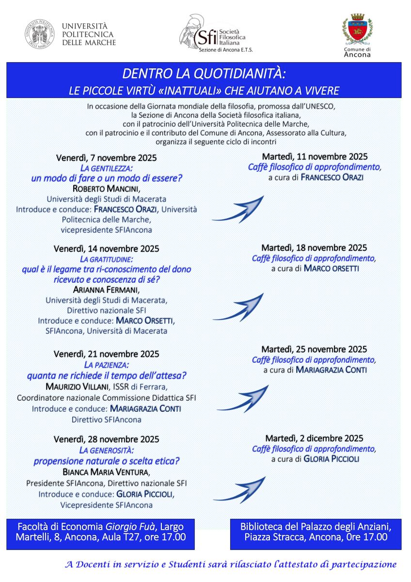Sezione di Ancona - Ciclo di incontri "Dentro la quotidianità: le piccole virtù "naturali" che aiutano a vivere"
