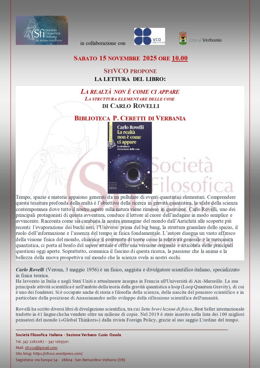 Lettura del libro: La realtà non è come ci appare (SFI Verbano Cusio Ossola)