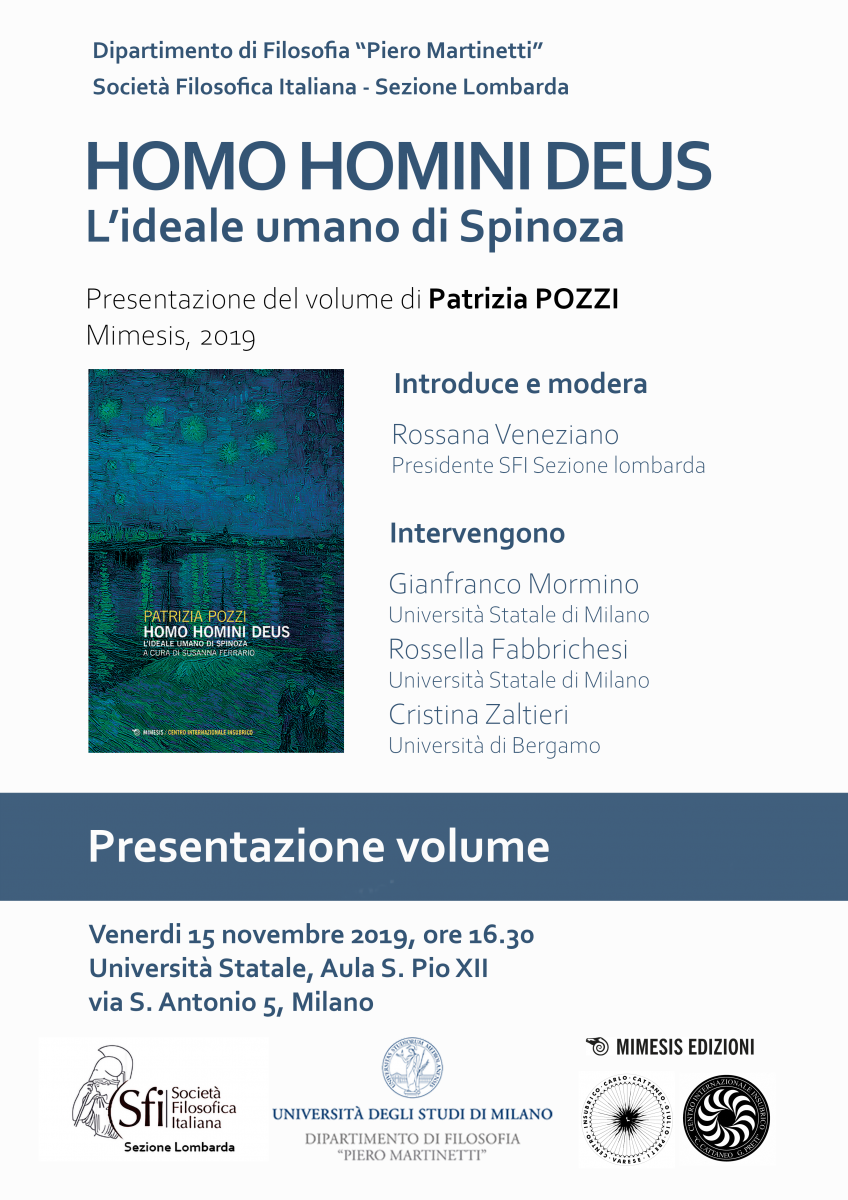 Sezione Lombarda: Presentazione del volume Homo Homini Deus. L'ideale umano di Spinoza di Patrizia Pozzi