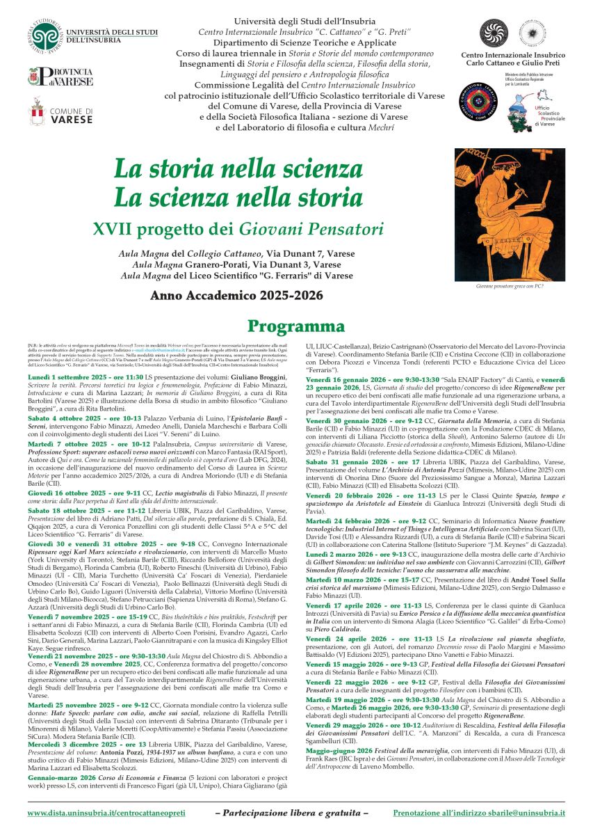 SFI Varese - XVII edizione del progetto dei Giovani Pensatori: "La storia nella scienza. La scienza nella storia"