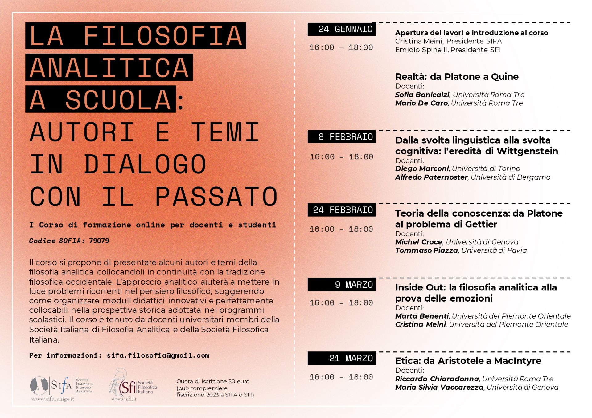 LA FILOSOFIA ANALITICA A SCUOLA: AUTORI E TEMI IN DIALOGO CON IL PASSATO - CORSO DI FORMAZIONE ONLINE PER DOCENTI E STUDENTI