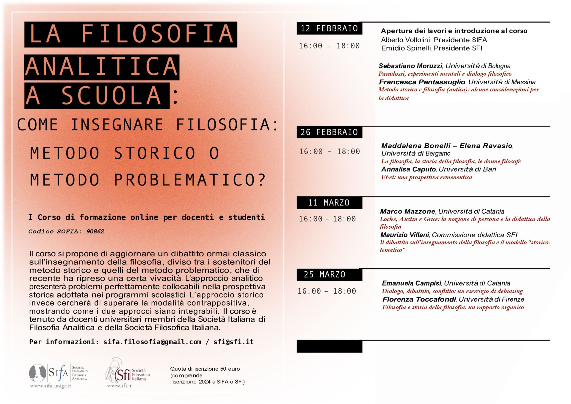 La filosofia analitica a scuola: Come insegnare filosofia: metodo storico o metodo problematico? (SIFA-SFI)