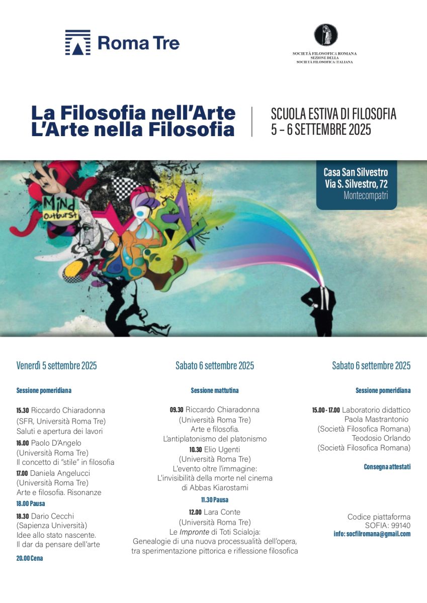Societ&agrave; Filosofica Romana - Scuola Estiva di Filosofia 2025: La Filosofia nell'Arte. L'Arte nella Filosofia