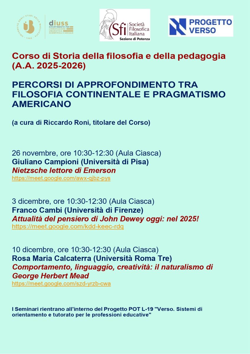 Percorsi di approfondimento tra filosofia continentale e pragmatismo americano (SFI Potenza)