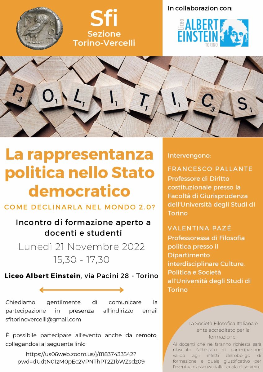 Sezione di Vercelli - Incontro di formazione aperto a docenti e studenti: La rappresentanza politica nello Stato democratico COME DECLINARLA NEL MONDO 2.0?