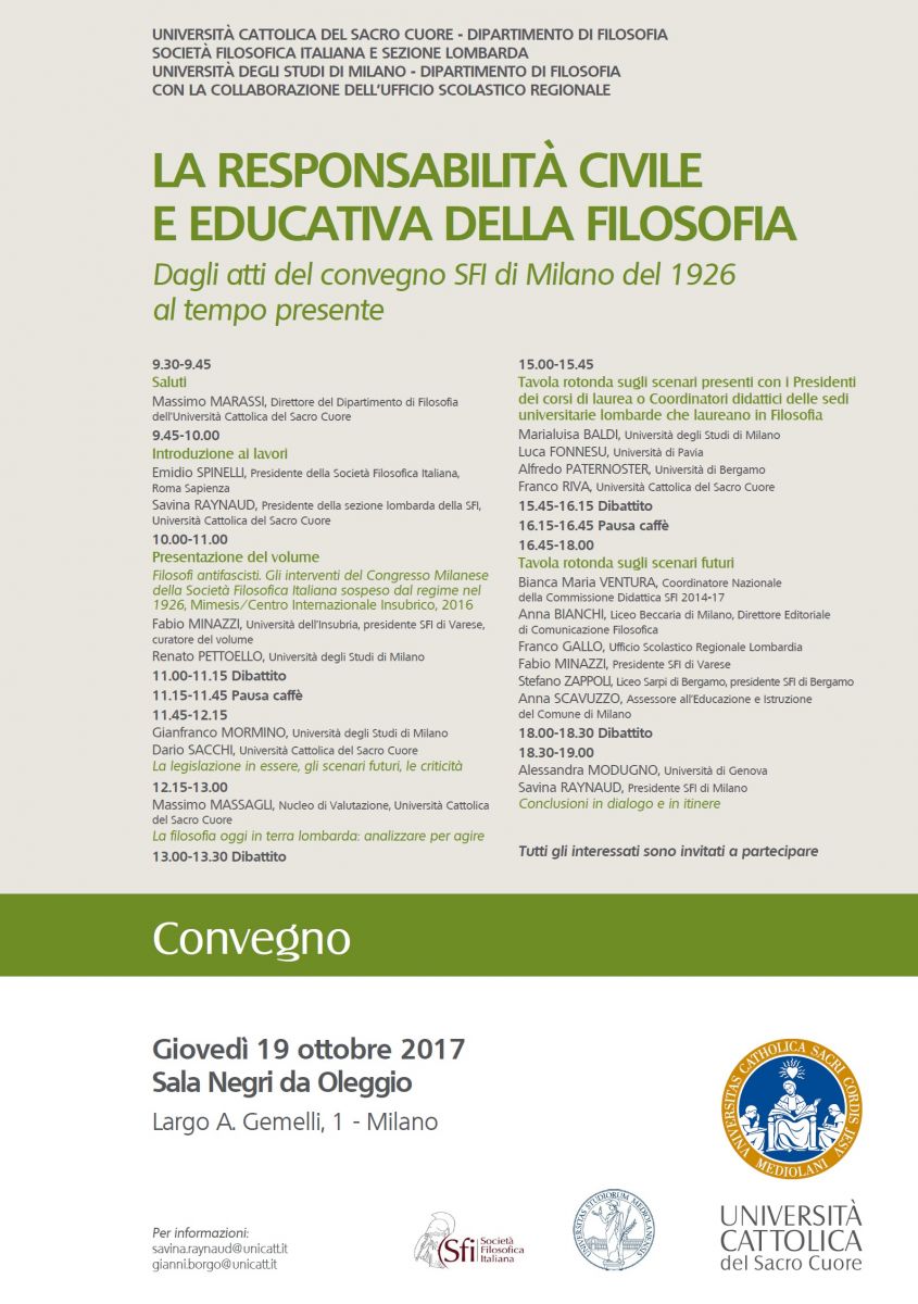 Convegno: La responsabilit&agrave; civile ed educativa della filosofia