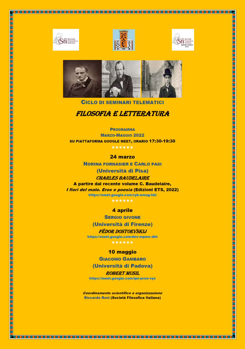 Sezione Lucchese - CICLO DI SEMINARI TELEMATICI: FILOSOFIA E LETTERATURA (marzo-maggio 2022)