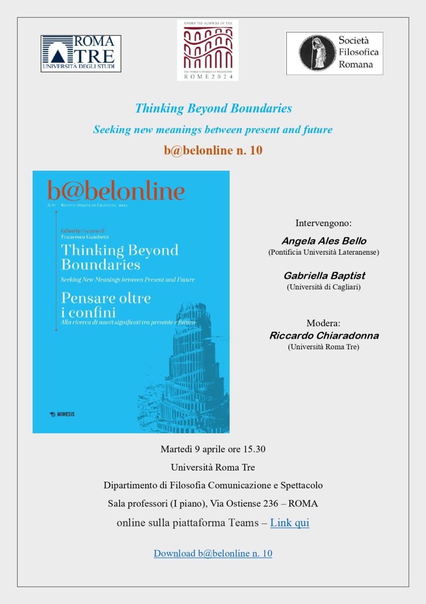 Societ&agrave; Filosofica Romana - Thinking Beyond Boundaries Seeking new meanings between present and future b@belonline n. 10