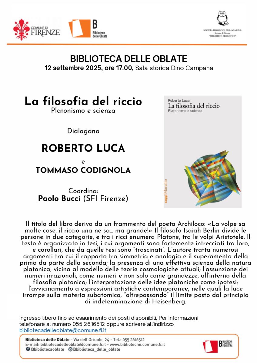SFI Firenze - dialogo sul testo "La filosofia del riccio. Platonismo e scienza"