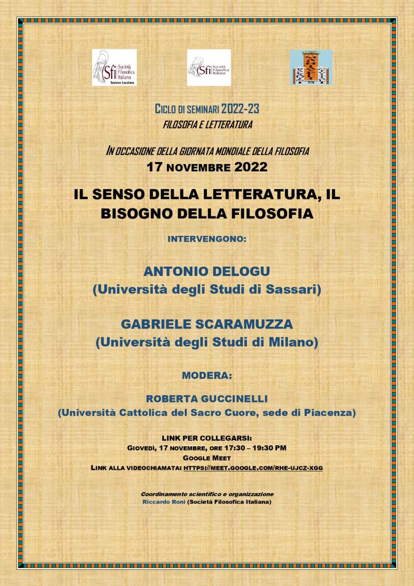 Sezione Lucchese - IL SENSO DELLA LETTERATURA, IL BISOGNO DELLA FILOSOFIA