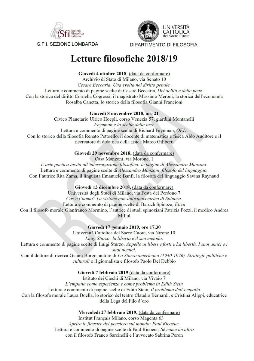 Sezione Lombarda - Letture filosofiche 2018/19