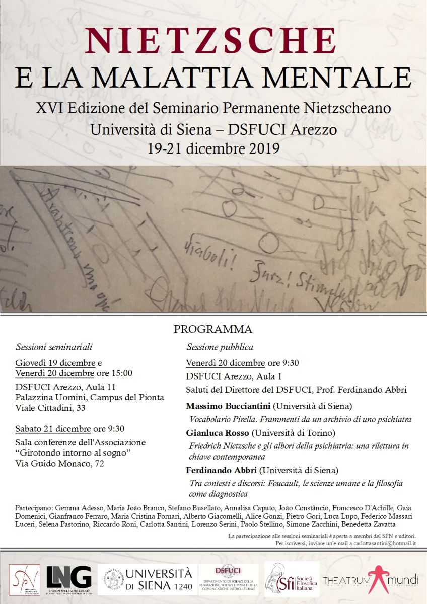 NIETZSCHE E LA MALATTIA MENTALE - XVI Edizione del Seminario Permanente Nietzscheano - Universit&agrave; di Siena &ndash; DSFUCI Arezzo