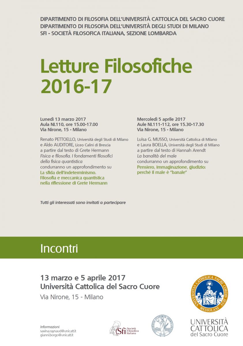 Letture Filosofiche 2016-17 appuntamenti marzo-aprile 2017