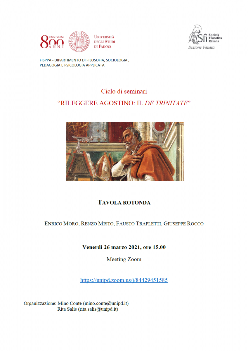 Sezione Veneta - Ciclo di seminari "RILEGGERE AGOSTINO: IL DE TRINITATE" TAVOLA ROTONDA