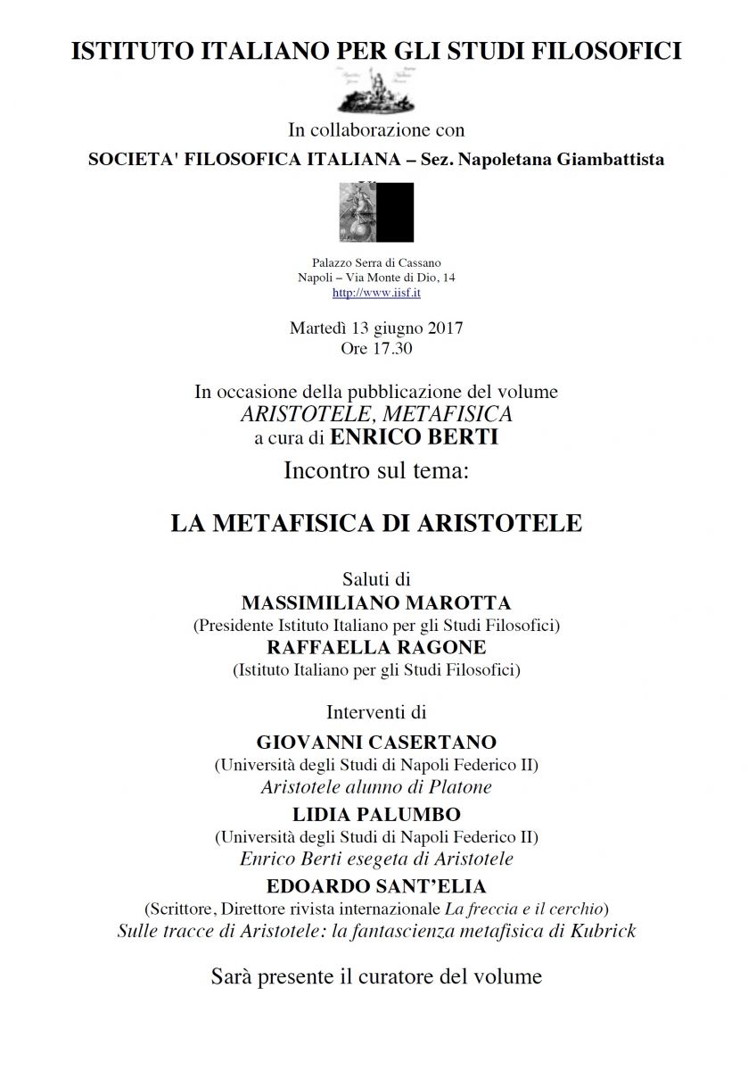 Sezione Napoletana - IISF - Aristotele, La Metafisica presentazione del libro a cura di Enrico Berti