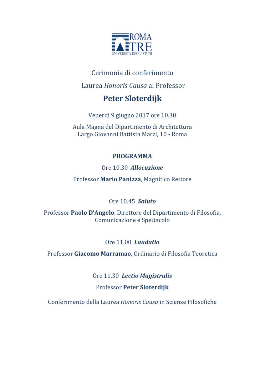 Cerimonia di conferimento Laurea Honoris Causa al Professor Peter Sloterdijk