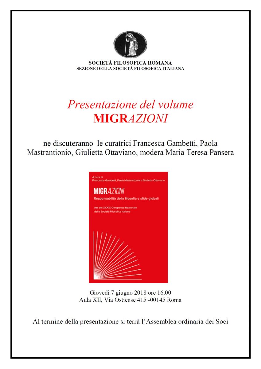 Presentazione del volume MIGRAZIONI