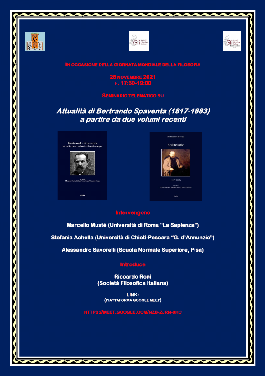 Sezione Lucchese - Attualit&agrave; di Bertrando Spaventa (1817-1883) a partire da due volumi recenti