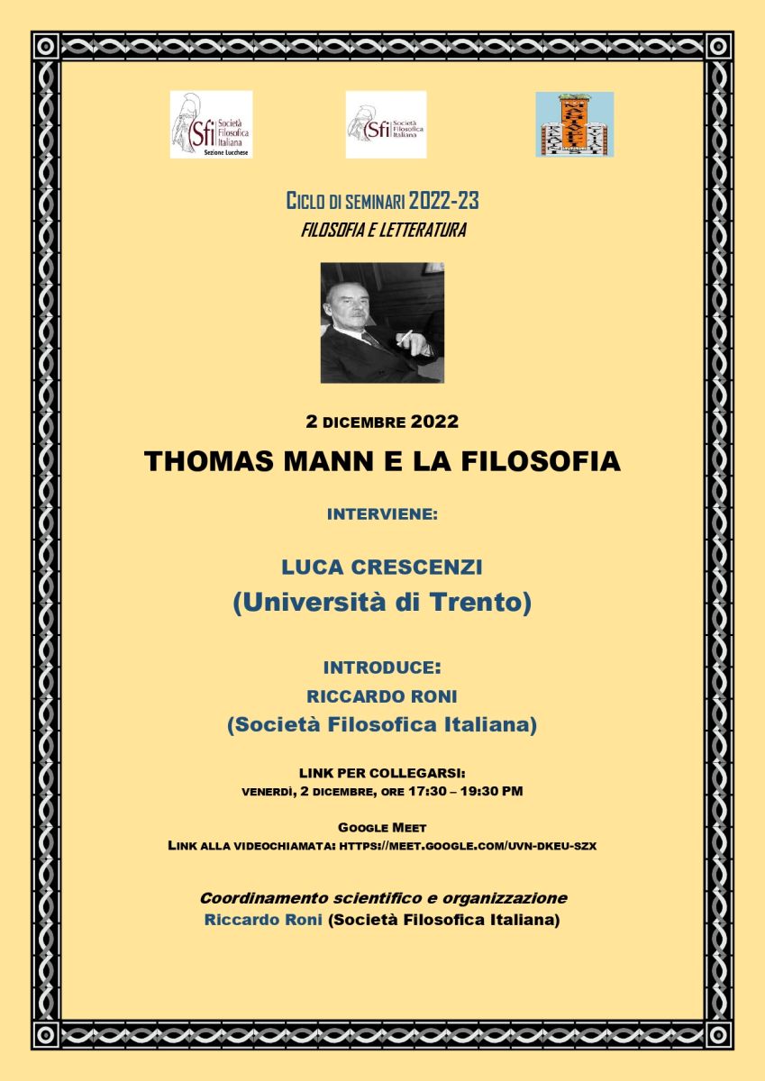 Sezione Lucchese: THOMAS MANN E LA FILOSOFIA