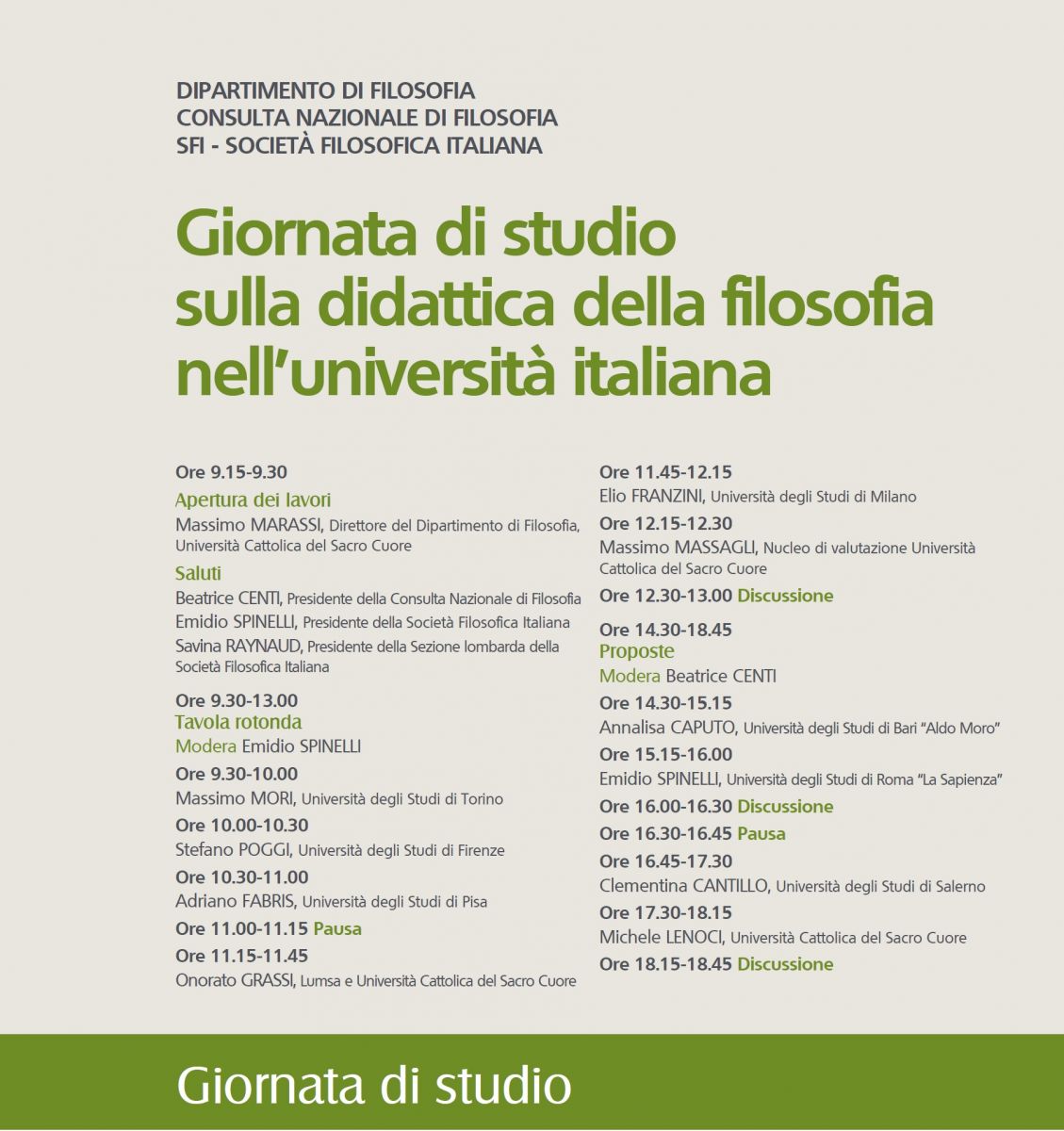 Universit&agrave; Cattolica di Milano - Giornata di studio sulla didattica della filosofia nell'universit&agrave; italiana del 15 giugno 2017: registrazione audio