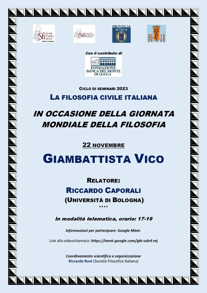 Sezione Lucchese - CICLO DI SEMINARI 2023 LA FILOSOFIA CIVILE ITALIANA